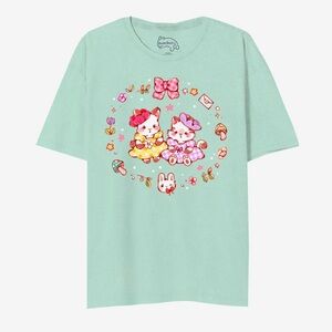 NEW Kawaii Cat & Bunny Besties T-Shirt By PinkPafu Rabbit Lolita Teal Graphic